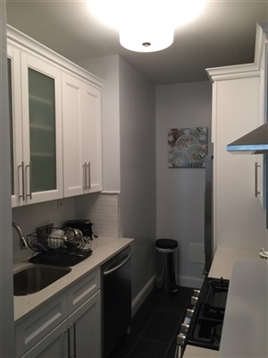 Kitchen in manhattan 
after white shaker cabinet with white cararra quartz